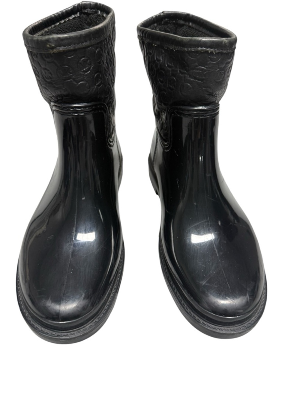 Michael Kors Black Quilted Cuff Gloss Rain Ankle Boots